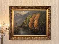 Gemälde mit Flusslandschaft und Bäumen in der Suite Romantik.